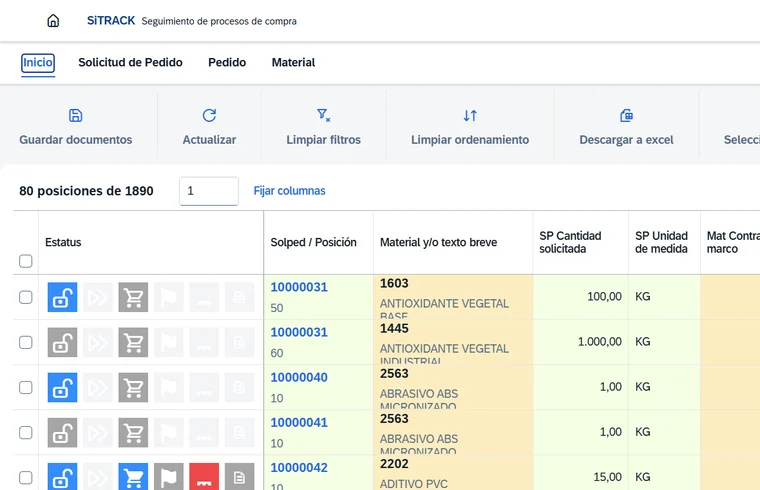 SiTRACK · seguimiento de solicitudes de pedido con estatus por posición